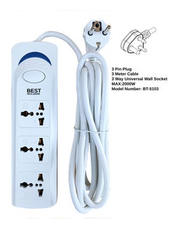 Buy BEST BT-5103 Universal Power Extension Socket With 3 Multi Universal Socket Multi Plug Power Extension Adapter 3 Meter 3 Gang 3 Pin Plus Max 2000W in UAE