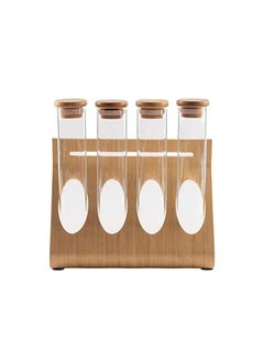 Buy Coffee 4PCS Glass Container Set With Base Wooden Coffee Bean Display Stand Wooden Rack Holder Storage Decor in Saudi Arabia