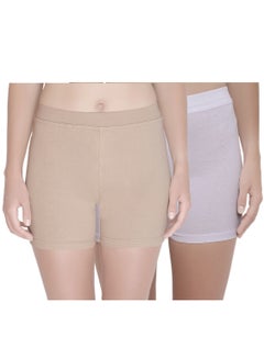 Buy Women’s/Girl’s Cotton Lycra High Waist Under Skirt/Cycling Shorts, (Pack Of 2) White/Beige in UAE