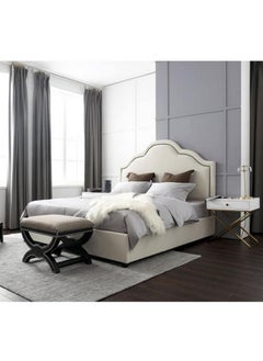 Buy MDF, Swedish Wood and Velvet Single Bed 100x200x140 cm - Beige in Saudi Arabia