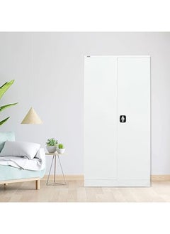 Buy Steel wardrobe with Clothes-Hanging Space Shelving White 183x90x45cm in UAE