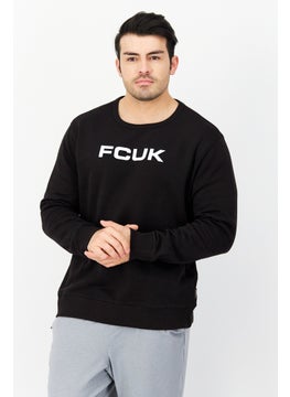 Buy Men Crew Neck Brand Logo Long Sleeves Sweatshirt, Black in UAE