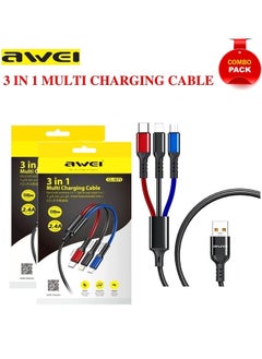 Buy Combo Pack 3 in 1 Multi Charging Cable For Type C, iPhone And Micro USB, Multicolor in UAE