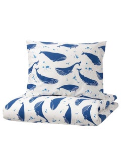 Buy Duvet cover and pillowcase, whale pattern blue/white, 150x200/50x80 cm in Saudi Arabia