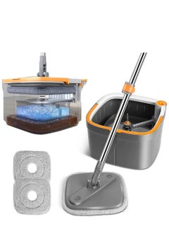 Buy Rotary Squeeze Mop and Bucket Microfiber Mop Pads Hand Free Wringing Floor Clean Mop with 2 Pads in Saudi Arabia