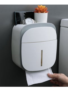 Buy Wall-Mounted Waterproof Toilet Paper Holder with Storage Shelf, Adhesive Installation, Transparent Roll Dispenser, Perforation-Free Bathroom Tissue Box in UAE