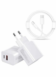 Buy Charger Kit for iPhone, 18W PD Quick Charge 3.0 with USB Type C Output Port, EU Plug + USB C To Lightning Cable in Saudi Arabia