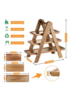 اشتري Wooden 3 Tier Serving Tray, Solid Acacia Wood Serving Trays Home Decor, Food, Vegetables, Fruit, Charcuterie, Appetizer Serving Tray, Cheese Board في الامارات