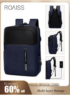 Buy Multifunction Waterproof Backpack with USB Port Colorblock Waterproof Oxford School Bag for Men Work Travel Flight Business Commuter 15.6" Laptop Blue in Saudi Arabia