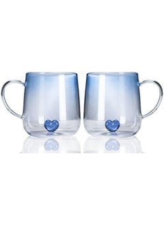 Buy 2-Piece Heart Design Inner Drinking Glasses Mug Cup,400ML Couples Cup Coffee Cup,Blue in UAE