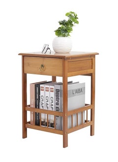 Buy Natural Brown Wood Bedside Table Bamboo Nightstand with Drawer and Storage Shelf Wood Side Table Bedside Table Unit Cabinet Telephone Couch Sofa Table for Living Room Bedroom Artwork Placement in Saudi Arabia