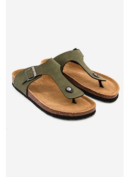 Buy Men Slip On Synthetic Leather Cork Sandals, Green/Khaki in Saudi Arabia