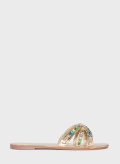 Buy Crossover Jeweled Strap Flat Sandals in UAE