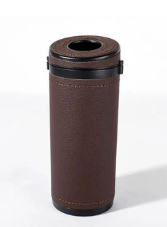 اشتري 1 Pcs Cylinder Tissue Box for Car, Leather Tissue Box Holder ,Car Interior Leather Tissue Cup Brown في الامارات