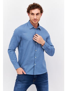 Buy Men Regular Fit Solid Long Sleeve Casual Shirt, Blue in UAE