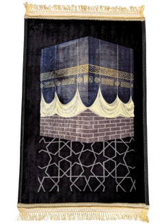 اشتري سجادة صلاة إسلامية باللون الأسود مقاس 70 × 110 سم مطبوعة على شكل الكعبة الجميلة ومضادة للانزلاق، سجادة صلاة مسلمة ناعمة للرجال والنساء والأطفال هدية عيد رمضان في الامارات