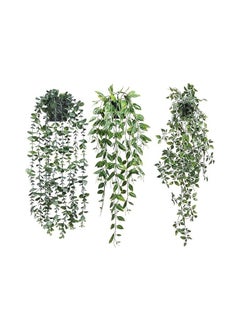 Buy Artificial Hanging Plants, 3 Pack Fake Hanging Plants Fake Potted Greenery Plants Faux Eucalyptus Vine, Mandala Vine in Pot for Home Room Indoor Outdoor Shelf Decor. in UAE