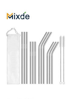 Buy 15-Piece Reusable Stainless Steel Drinking Straw Set Silver in Saudi Arabia