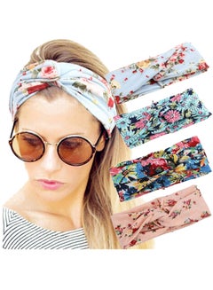 اشتري Hair tie made of soft cotton with spring flower patterns in multiple colors, set of 4 pieces في مصر