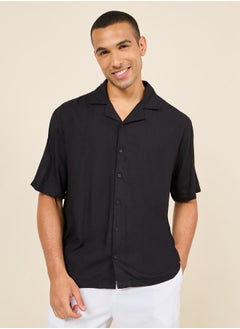 Buy Solid Resort Collar Relaxed Fit Shirt in Saudi Arabia