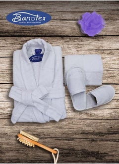 Buy Bath robe set made of 100% fabric, consisting of 4 pieces, 1 women's robe, 1 slipper, and a towel 50 * 100 in Saudi Arabia