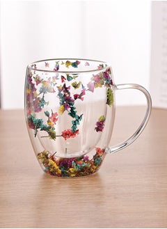 Buy Double Walled Glass Cup with Handle and Flower 350ml in UAE