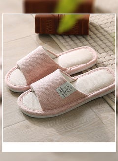 Buy New Style Home Linen Slipper Indoor Non-slip wear-resistant Bedroom Slipper Sweat-absorbing and Breathable Flat Slides Pink in Saudi Arabia
