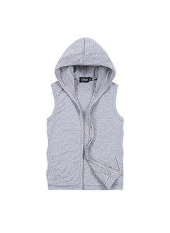 اشتري 2023 foreign trade summer new mens solid color slim hooded vest plus size fashion casual sports cardigan jacketLight gray Light gray في السعودية