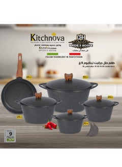 Buy 9 Piece Kitchennova Diecast Set 4 pots (20 - 24 - 28 - 32) + Frying Pan 26 -Black in Egypt