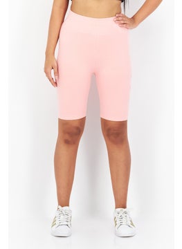 Buy Women Sportswear Fit Brand Logo Biker Shorts, Pink in UAE