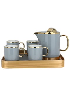 Buy Porcelain Sauce Serving Set with Wooden Stand 3 Pieces in Saudi Arabia