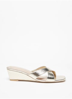 Buy Women's Metallic Slip-On Cross Slide Sandals With Wedge Heels Ramadan Collection in Saudi Arabia