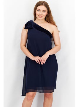 Buy Women Asymmetrical Neck One Shoulder Cocktails Dress, Navy in Saudi Arabia