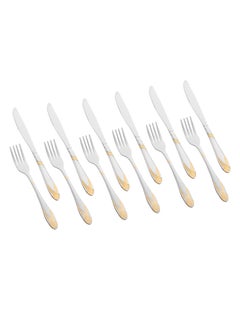 Buy 12-Piece Stainless Steel Cutlery set Silver With Gold in Saudi Arabia