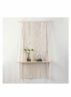 اشتري Macrame Wall Hanging Shelf, Shelf Woven Home Organizer Decor, White Handmade Wood Boho Rope Plant Pot Basket Hanger Holder, Cotton for Decor في السعودية