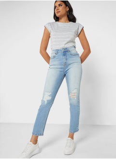 Buy Ripped High Waist Jeans in Saudi Arabia