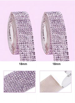 Buy 2 Rolls rhinestone ribbon self adhesive, crystal stickers glitter ribbons bling ribbons roll for wedding cakes birthday crafts decorations,purple in UAE