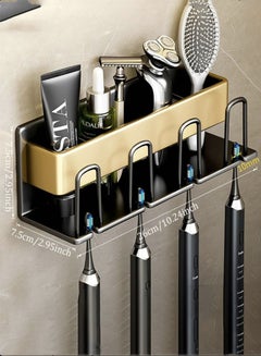 Buy 1-Piece Toothbrushes And Cups Storage Rack Toothbrush Holder Aluminum Alloy Black Gold 26x7.5x7.5 cm in UAE