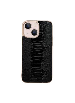 Buy For iPhone 14 Plus Genuine Leather Pinshang Series Nano Electroplating Phone Case (Black) in Saudi Arabia