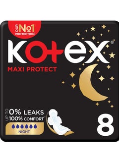 Buy Kotex Maxi Thick Night Size Sanitary Pads with Wings - 8 Pieces in Saudi Arabia