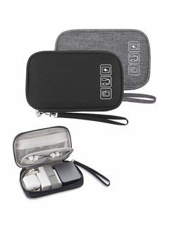 اشتري Small Electronic Organizer Cable Bag, Travel Portable 2 PCS Accessories Storage Bag Soft Carrying Case Pouch for Hard Drive, Cord, Charger, Earphone, USB, SD Card (Black+Gray) في الامارات