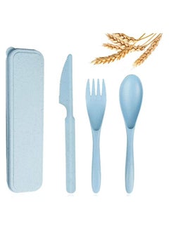 اشتري Reusable Wheat Straw Cutlery, Spoon Knife Fork Tableware set, Travel Utensils Set with Case, Eco-Friendly BPA Free Cutlery for Kids and Adults as Travel Picnic Camping Utensils  ( Blue ) في الامارات