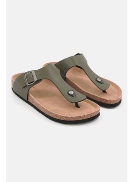 Buy Men Slip On Synthetic Leather Cork Sandals, Army Green/Brown in Saudi Arabia