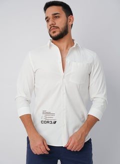 Buy Men’s Summer Shirt Collared Neck Three-Quater Sleeves– Pure White in UAE