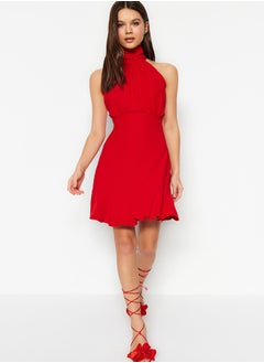 Buy Red Halter Neck A-line Mini Woven Dress TWOSS21EL1538 in Egypt