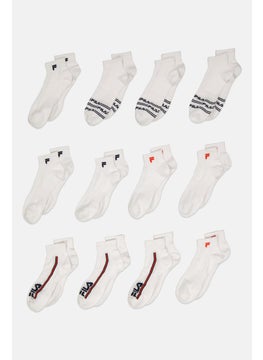 اشتري Men 12 Pairs Brand Logo Ankle Socks, White في الامارات