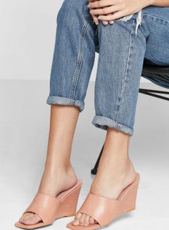 Buy Weaved Effect Square Toe Wedge Sandal in Saudi Arabia