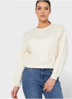 Buy Lace Detail Crew Neck Sweatshirt in Saudi Arabia