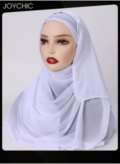 اشتري Solid Color Women Muslim Headwear Wearable Traditional Wear Long Fashion Pearl Chiffon Adjustable Head Scarf for Ladies All Seasons Hijab White One Size في السعودية