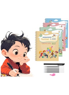 Buy Magic Ink Copybooks for Kids Reusable Handwriting Workbooks for Preschools Grooves Template Design and Handwriting Aid Magic Practice Copybook for Kids The Print Writing (4 Books with Pens) in UAE